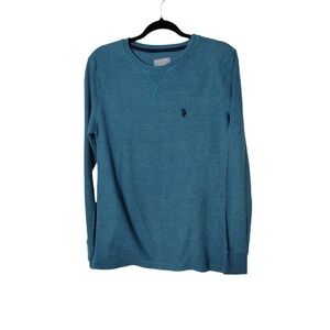 Men's Polo Shirt Plain Cotton Pullover Size Small Long Sleeve Light Blue  2 lot